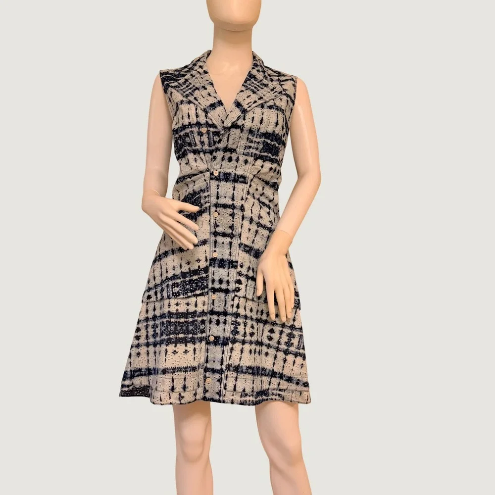 Derek Lam 10 Crosby Womens Tie Dye Eyelet Cotton Shirt Dress Blue White Size 2